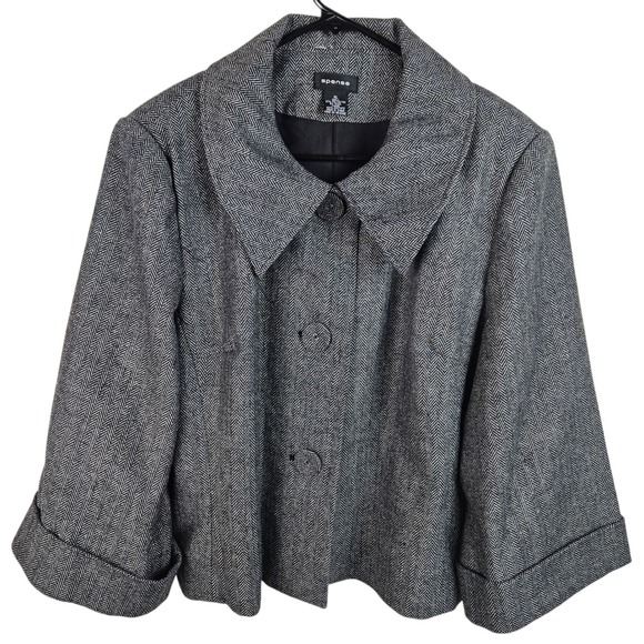 Spense Herringbone Blazer Jacket Womens XL 3/4 Sleeve Career Wear Wool Blend - Picture 1 of 11